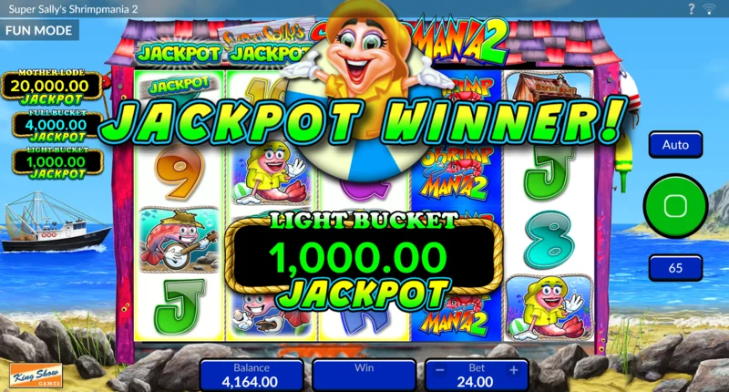 Super Sally's Shrimpmania 2 - uruchomienie gry bonusowej z koszykiem, z wyborem między koszykami a Free Spins